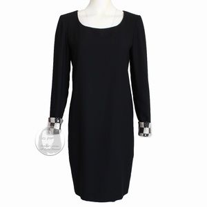 A.J. Bari Dress Vintage 70s LBD Checkerboard Cuffs Party Cocktail Dress Size 6